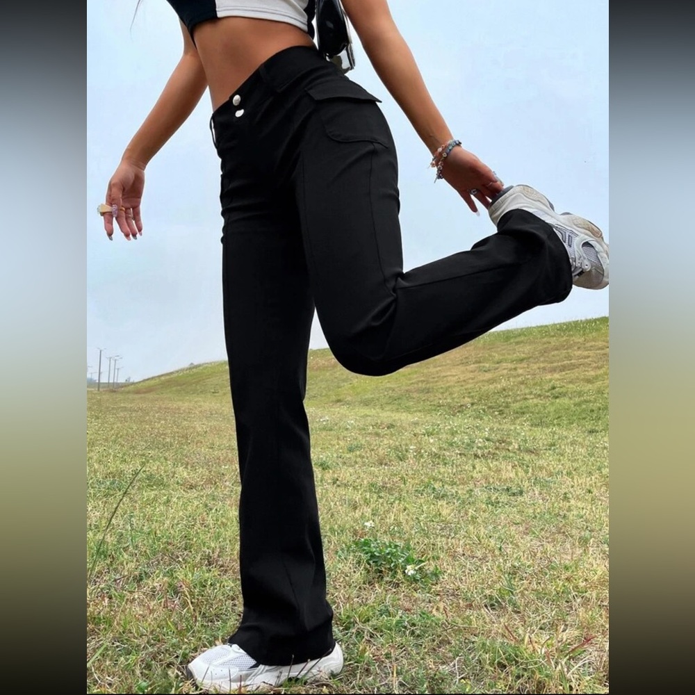 Y2K Bootcut Flap Pocket Pants Black NEW